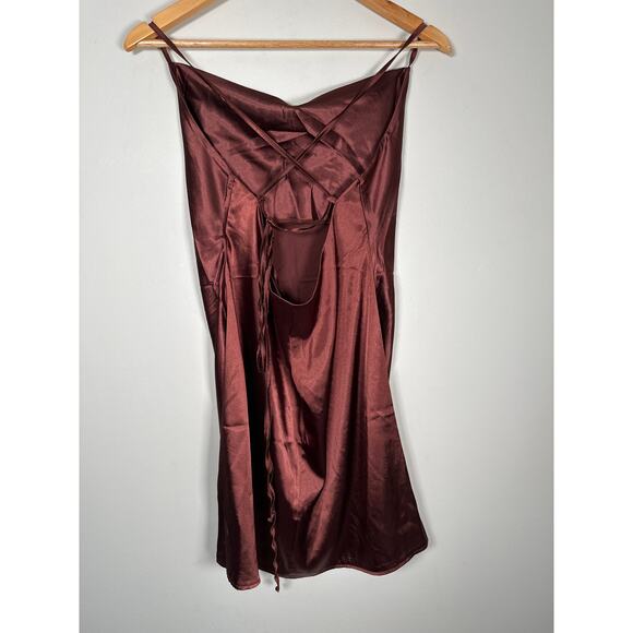 Flounce London Satin Cowl Neck Mini Slip Dress In Chocolate Brown Womens Size 6 - Picture 6 of 11
